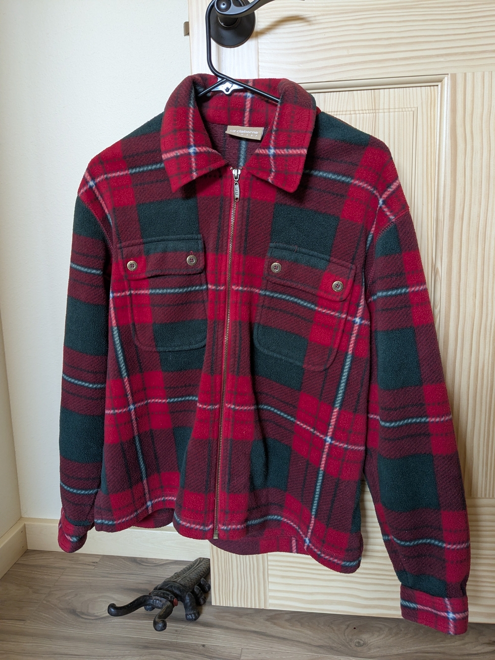 Vtg 90's Liz Claiborne Plaid Fleece Zip Jacket